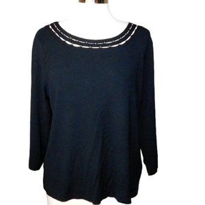 NWT Emma James Black Beaded Long Sleeve Pull-over Top